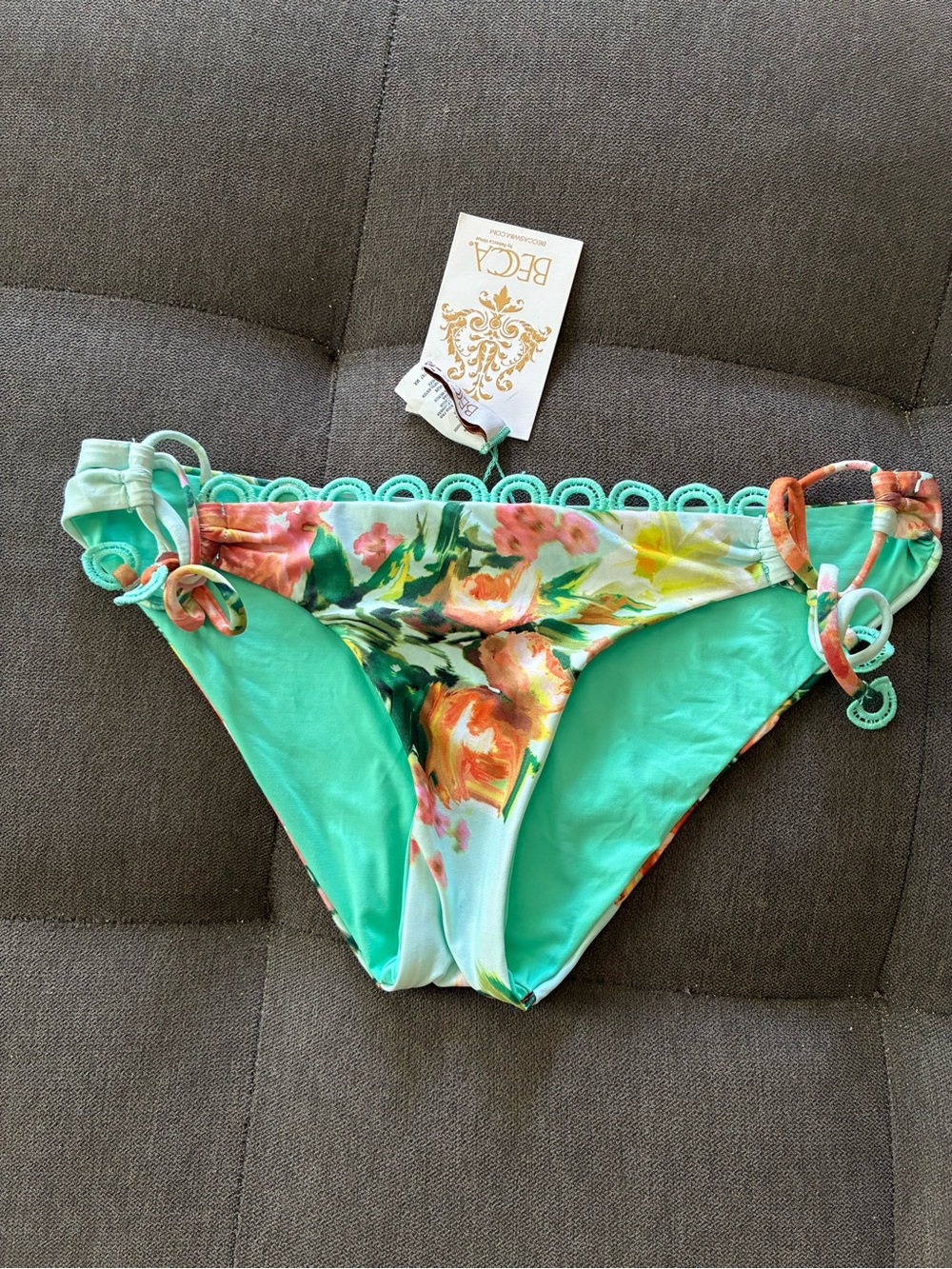 BECCA Mint Floral Tie-Side Bikini Bottoms